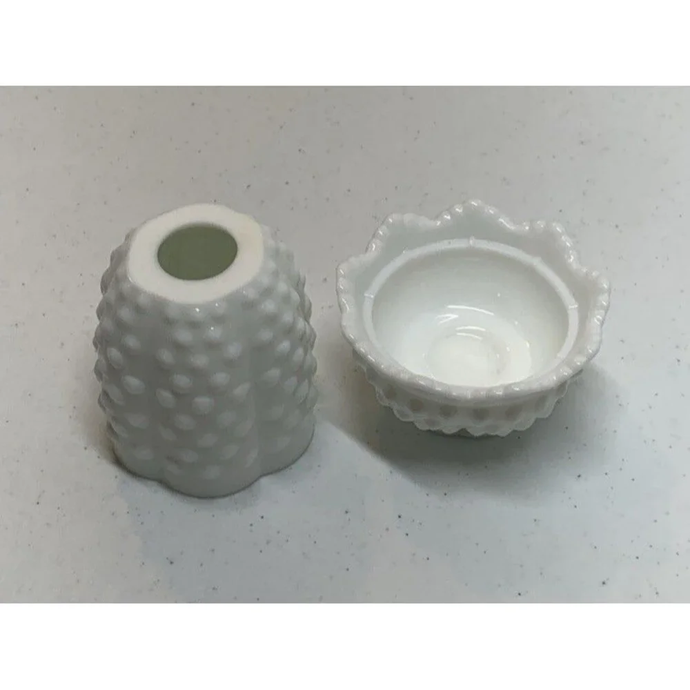 Vintage Fenton Hobnail White Milk Glass Fairy Lamp Candle Holder 4.5”
